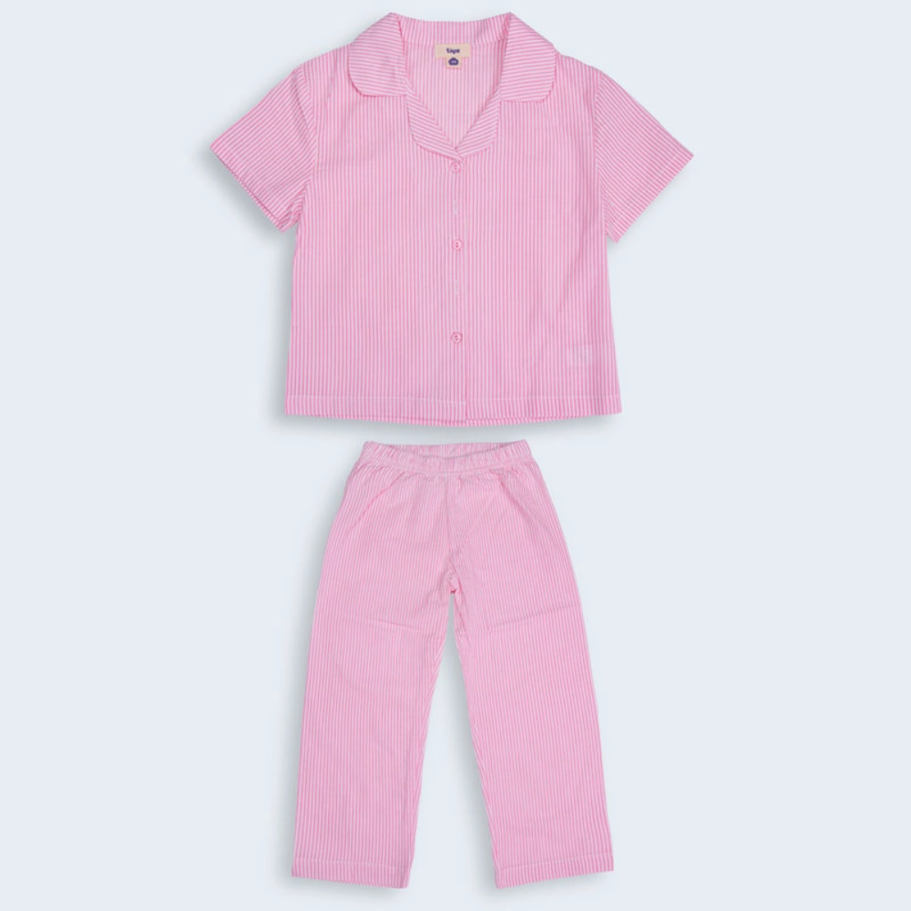 Picture of Tiya Striped Pink Pajama Set For Girls (With Embroidery Option)