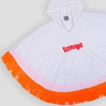 Picture of White And Orange Fringe Towel Cape For Girls (With Name Embroidery Option)