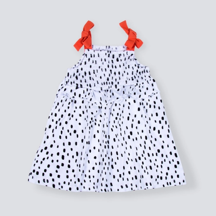 Picture of White And Black Dots Dress For Girls