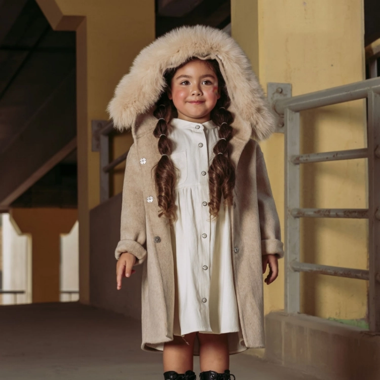 Picture of Beige Long Fur Jacket For Kids