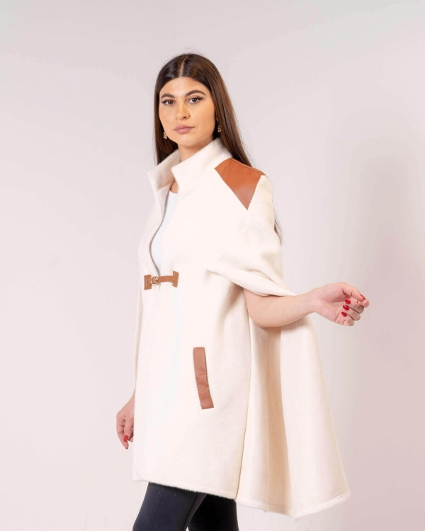 Picture of White Cape Jacket With Brown Shoulder For Women