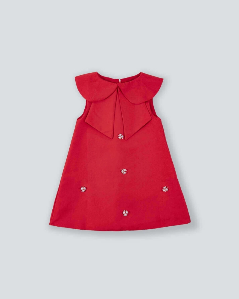Picture of Red Big Collar Dress For Girls