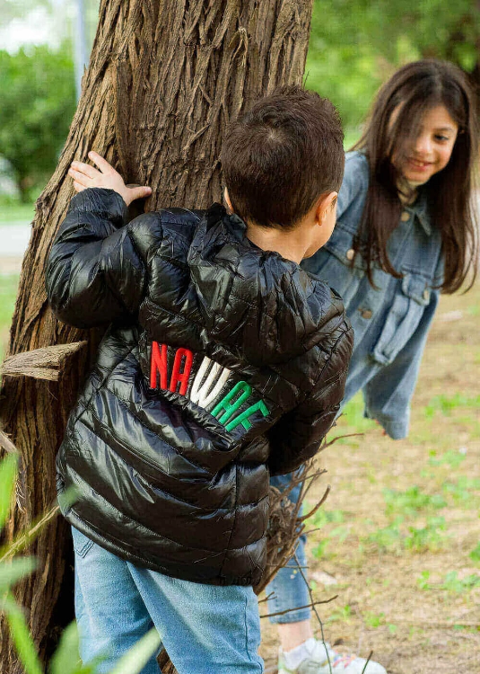 Picture of Black National Day Winter Jacket With Hoodie For Kids (With Name Embroidery)