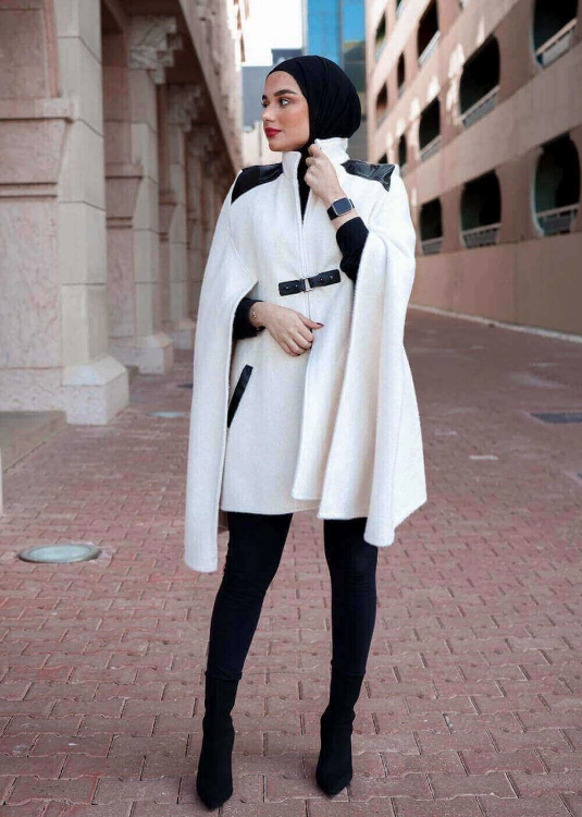 Picture of White Cape Jacket With Black Shoulder For Women