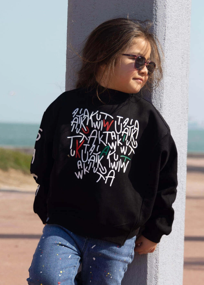 Picture of Black Pullover For Kids - Kuwait Abstract Design (With Name Printing Option)