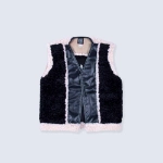 Picture of Black Teddy Fur Vest With Leather For Kids - National Day (With Back Name Embroidery)