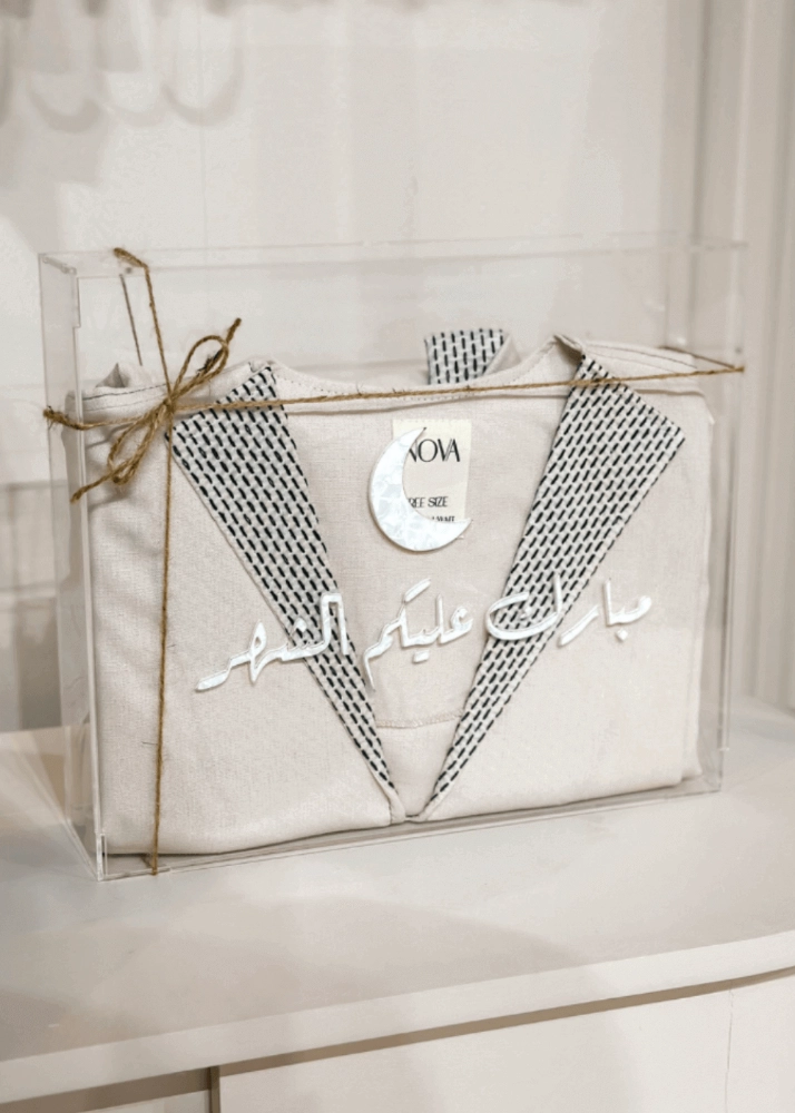 Picture of Nova Ramadan Kaftan Linen Beige With Box Acrylic And Card