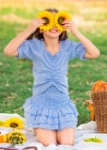 صورة (مع امكانية تطريز الاسم)تيا طقم فستان ازرق كاروهات بدون ازرار للاطفال