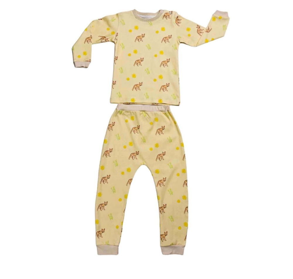 Picture of Pastel Yellow Fox Top And Pajama - Long sleeves Set