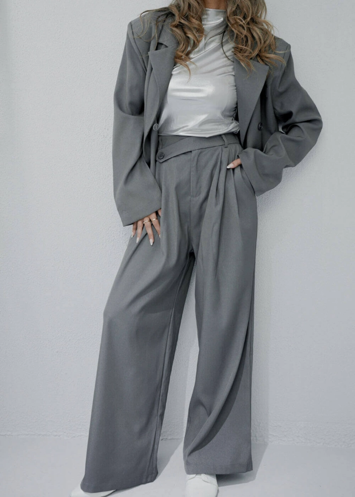 Picture of 7379 Grey Blazer And Pant Set For Women