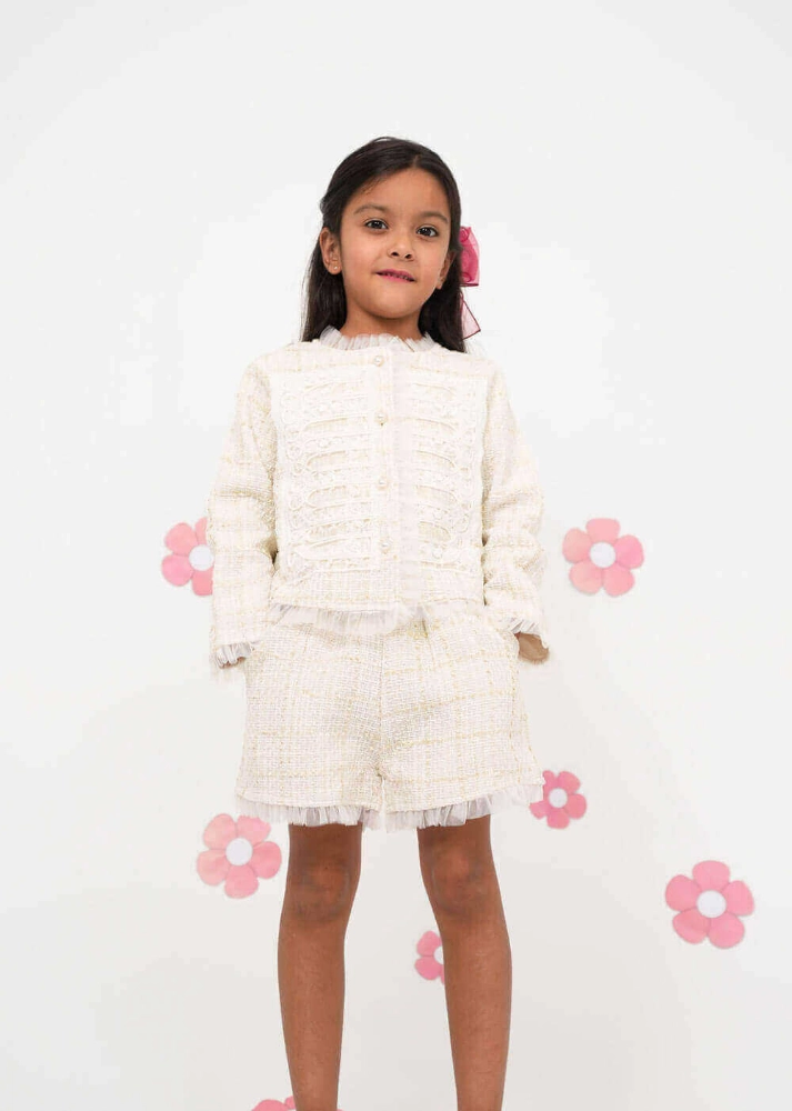 Picture of White Raw Knitted Set For Girls W2022