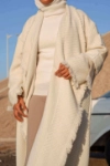 Picture of 7477 Off White With Beige Long Cardigan For Women FW1-23