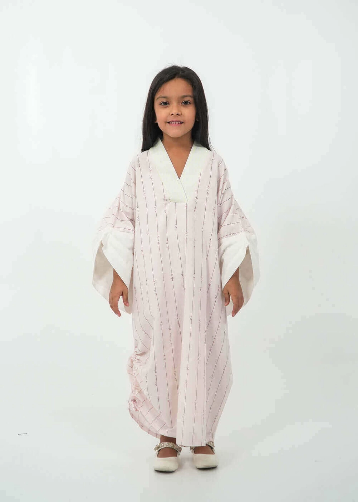 Picture of White Kimono With Maroon Arabic Font Dress For Girls