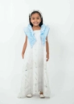 Picture of White And Blue Sequin Gergean Dress With Headband And Shoulder Bag For Girls