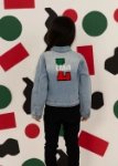 Picture of Blue Denim National Day Shaded Jacket For Kids (With English Alphabet Design Embroidery)