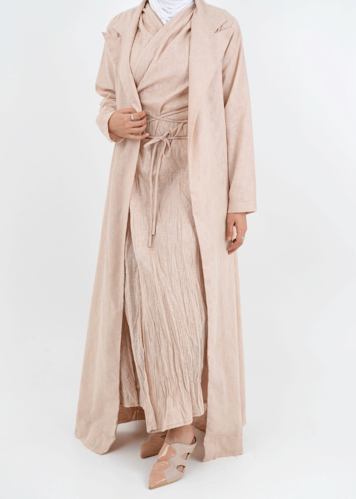 Picture of Nova Linen Wrap Dress With Jacket Pink Nude