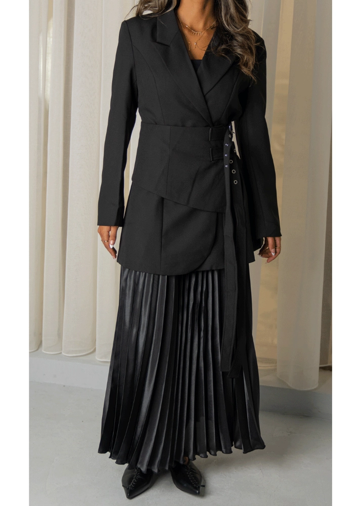 Picture of 7458 Black Blazer And Skirt Set For Women