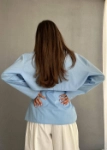 Picture of 7502 Blue Vest Short Cape Top Set For Women